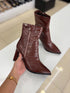 PU Croc Leather Ankle Block Heels Boots